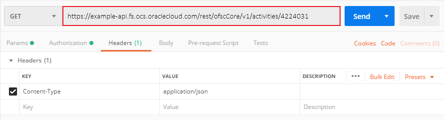 Example of a request in Postman Example of a request in Postman