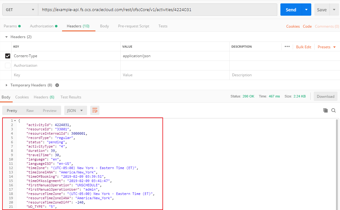 Example of a response in Postman Example of a response in Postman