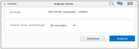 This figure shows Adjust time, from which you can update the time required to travel to next activity.