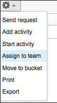 This screenshot shows the activities that can be assigned to a team.