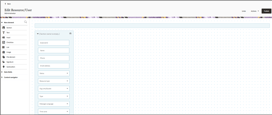 This screenshot shows the Edit Resource context layout page.
