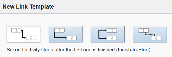 This screenshot shows the New Link Template dialog box showing how you can link two activities.