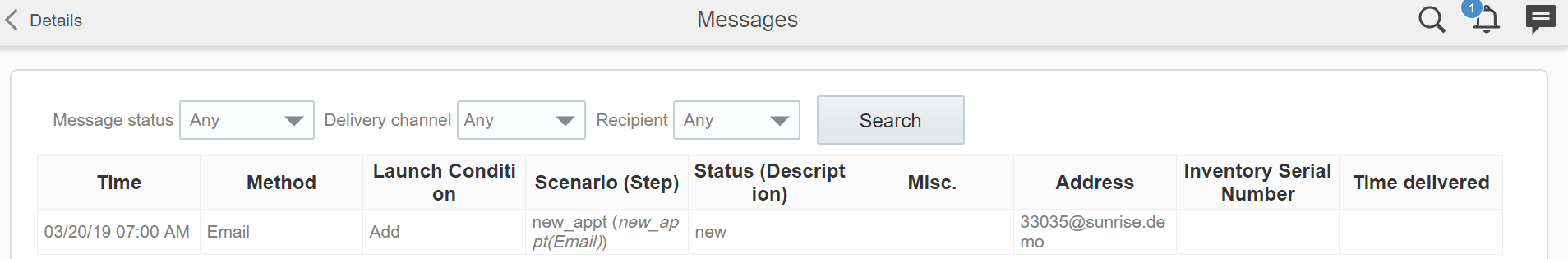 This screenshot shows the search results on the Messages tab.