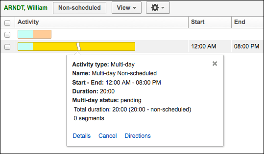 Hint for a non-scheduled segmentable activity
