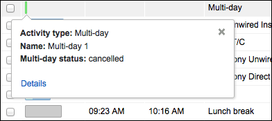 This screenshot shows the hint dialog for a canceled segmentable activity. You can configure the information that is displayed in this dialog through the Activity hint context layout.