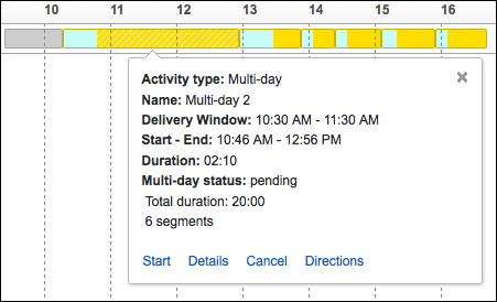 This screenshot shows the hint dialog for a pending segmentable activity. You can configure the information that is displayed in this dialog through the Activity hint context layout.