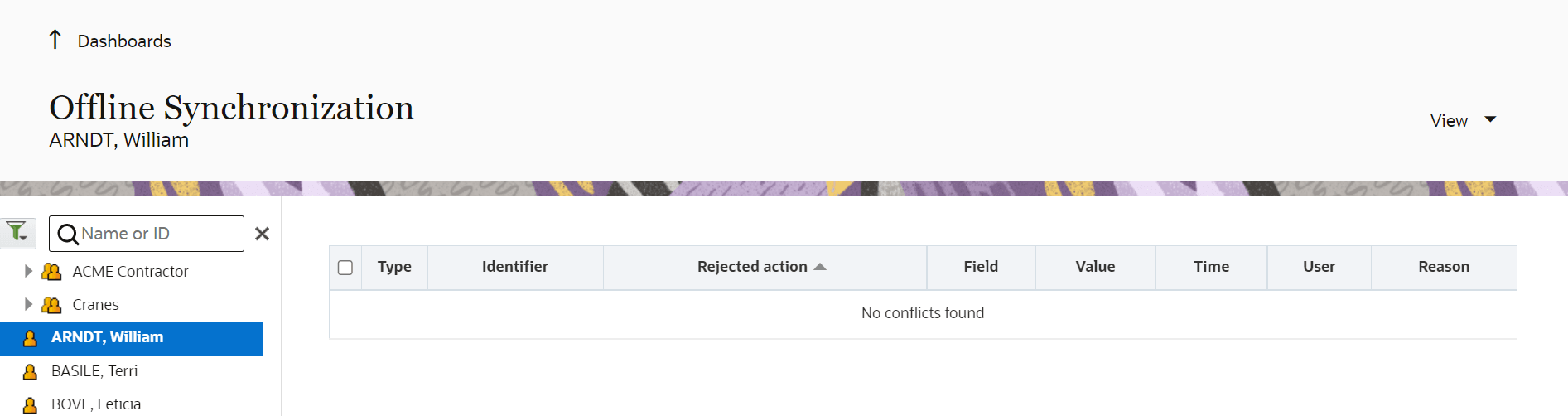This screenshot shows the Offline Synchronization report.
