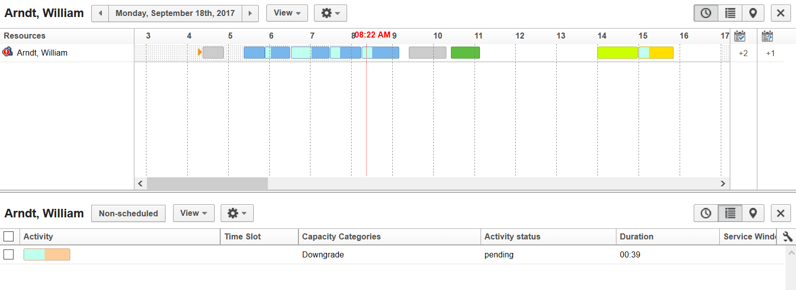 This figure shows the Work area for a suspended activity.