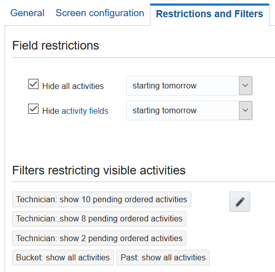 This screenshot shows the Restrictions and Filters tab.