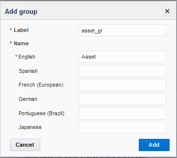 This screenshot shows the Add group dialog box.