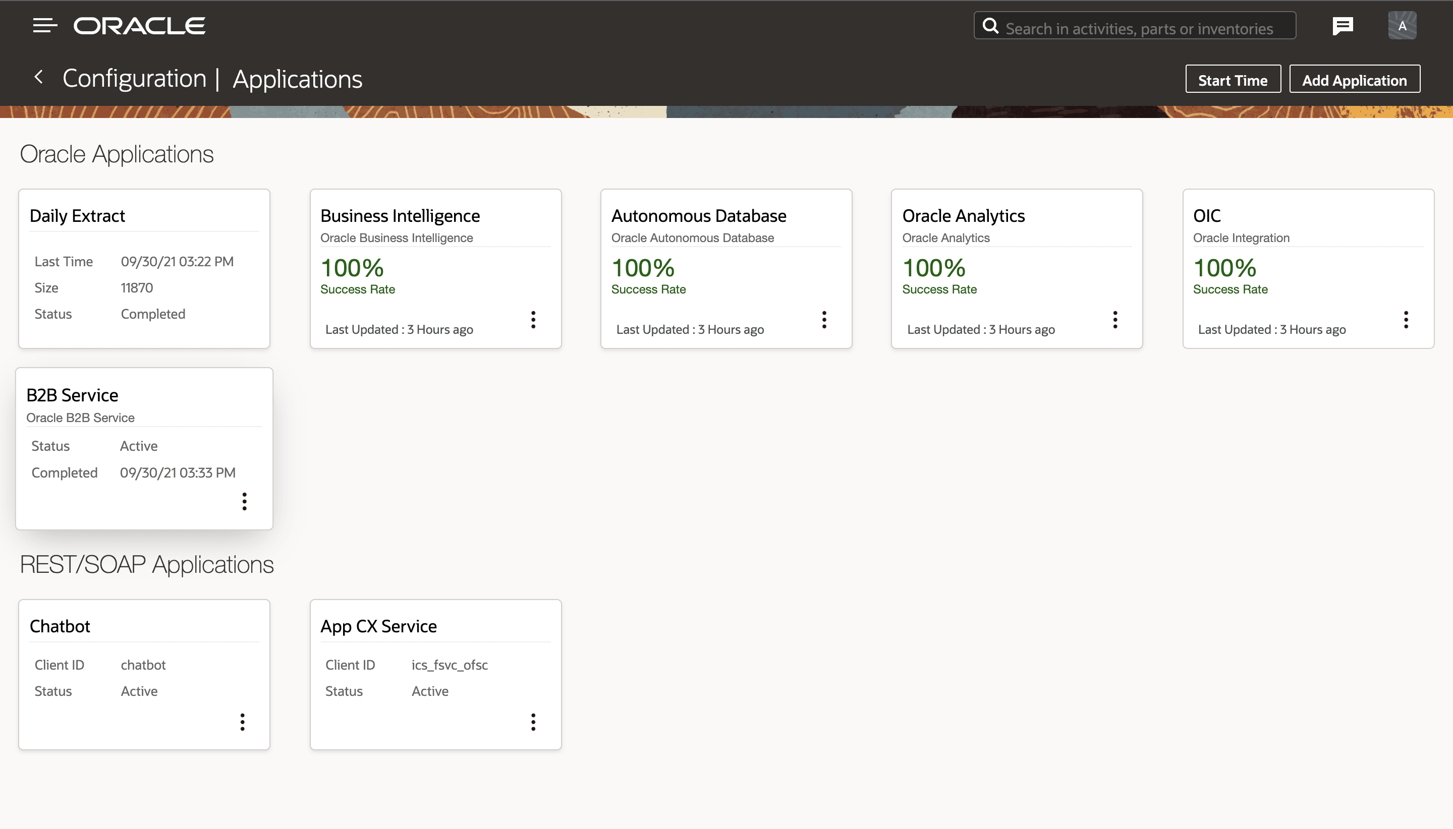 This screenshot shows the Applications page.