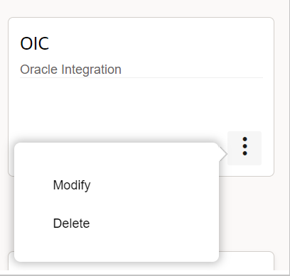 This screenshot shows the Properties menu options for a selected Oracle Integration application.