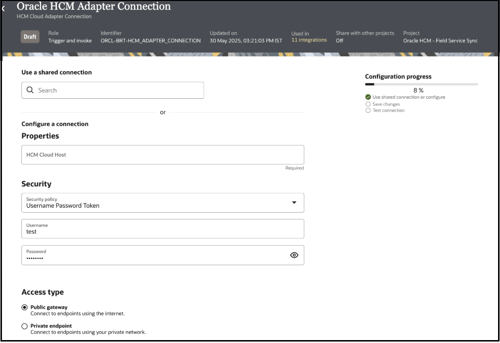 The screenshot describes creating OFS Adapter connection.