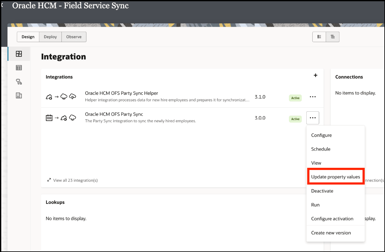 This screenshot displays the HCM Field Service sync.