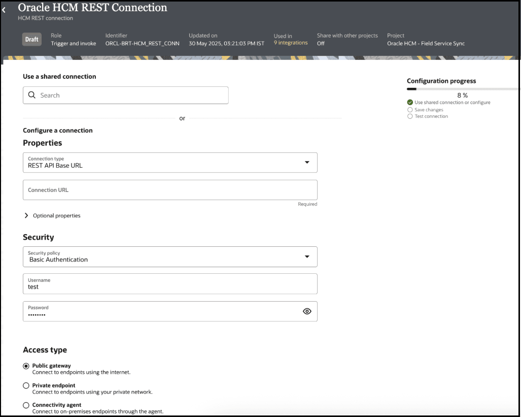 The screenshot describes creating OFS Fusion Adapter connection.