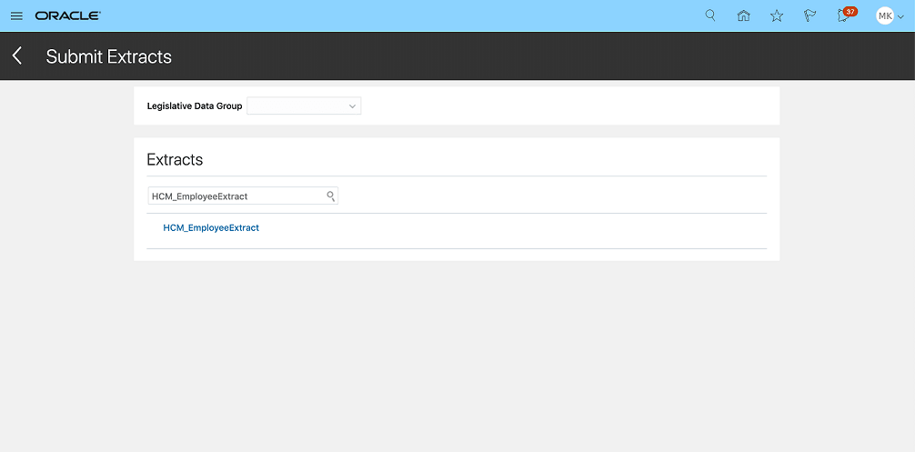 Submit Extract page with search results