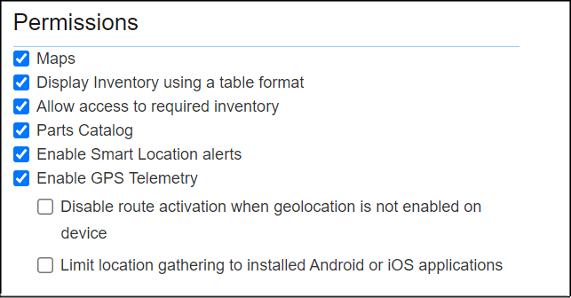 This screenshot shows the Permissions section from where you select the Disable Route Activation option.