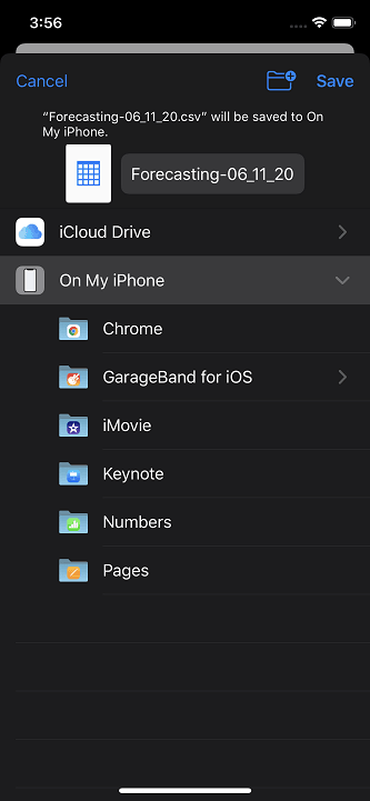 This screenshot shows the location options to save the file.