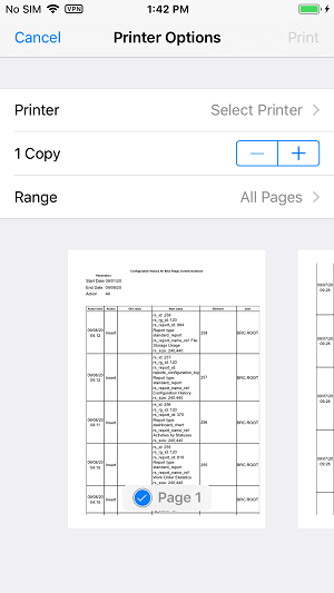 This screenshot shows the native Print option of a device.