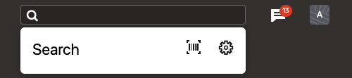 This screenshot shows the Search field and the separate barcode scanner on a large screen device.