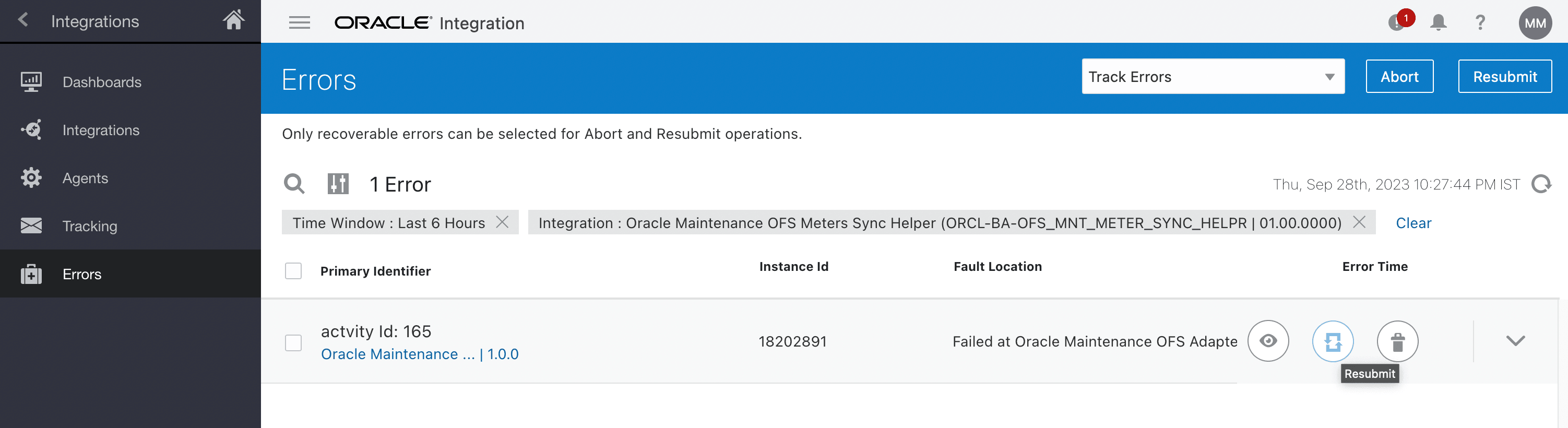 The screenshot highlights the Resubmit button.