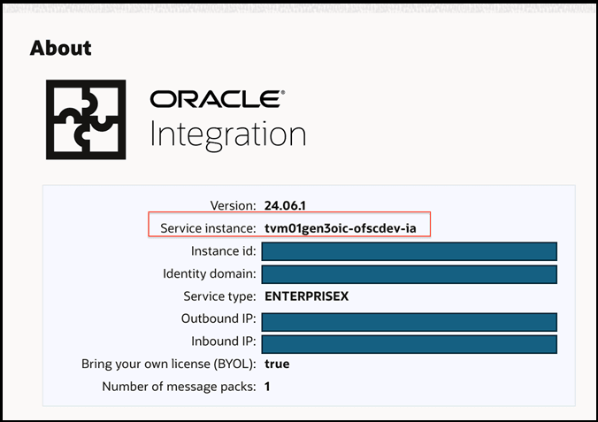 The screenshot highlights the field required to get the instance details to invoke the OIC factory API