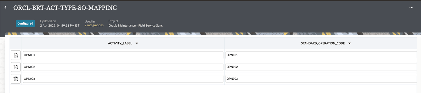 Standard screenshot for the operation code with the activity type for the Add/Follow-up activity integration