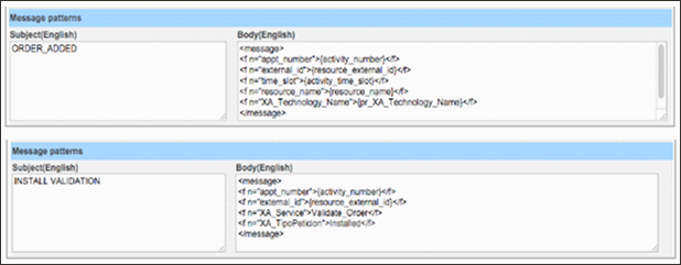 This screenshot shows examples of notifying patters for an external application.