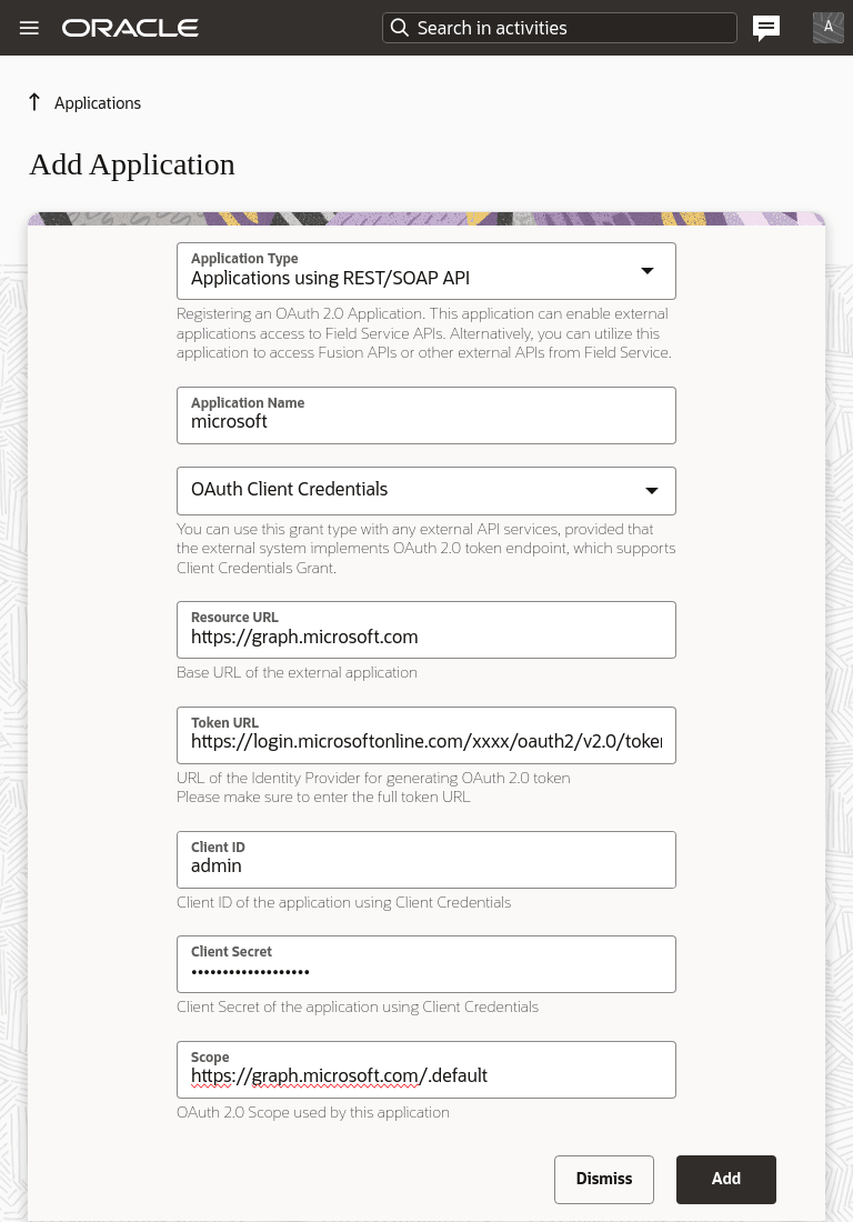 This screenshot shows the rest api application creation.