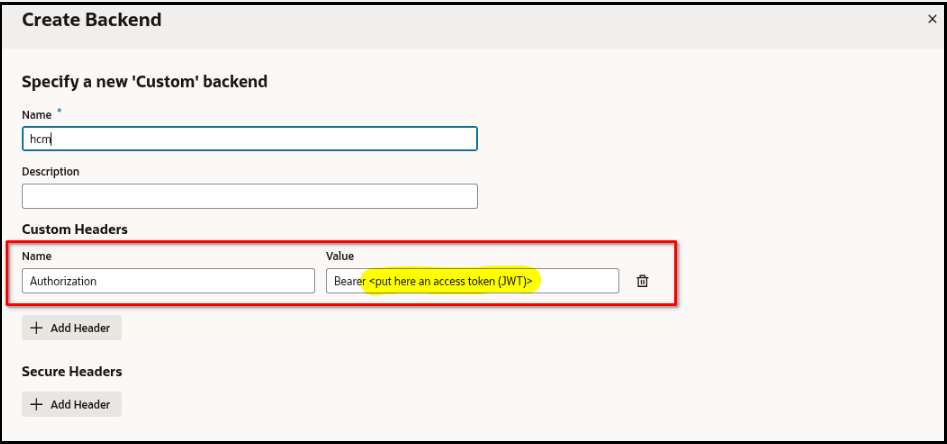 This screenshot shows the Create Backend.