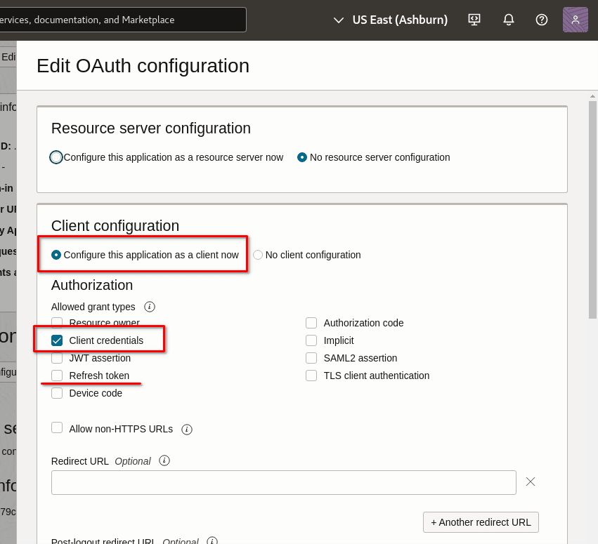 This screenshot shows the Edit OAuth Configuration screen.