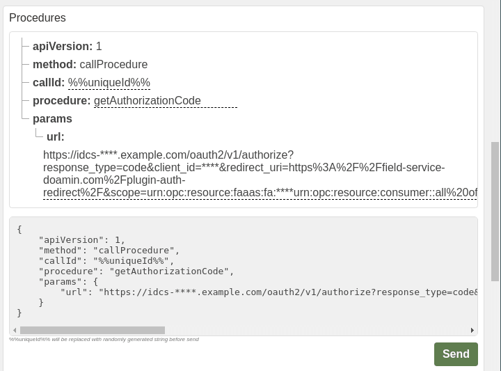This screenshot shows the Example flow of sample plugin.