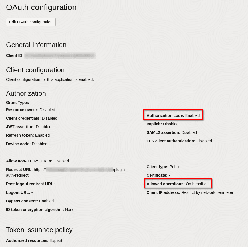 This screenshot shows the OAUTH application.