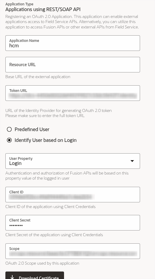 This screenshot shows the rest api application creation.