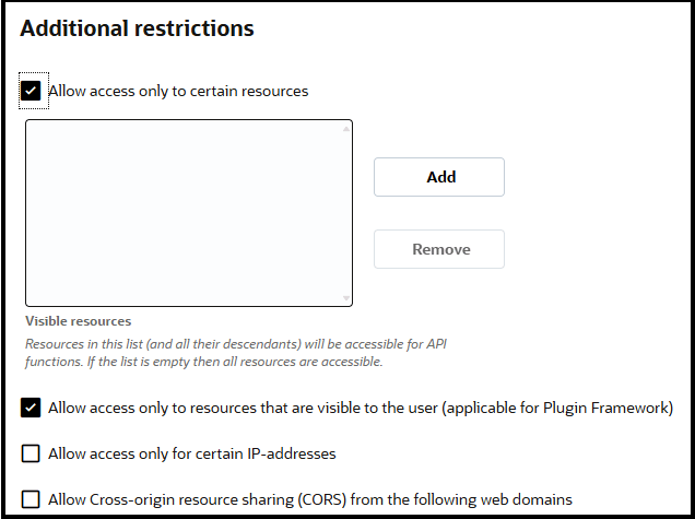 This screenshot shows the Additional Restrictions section.