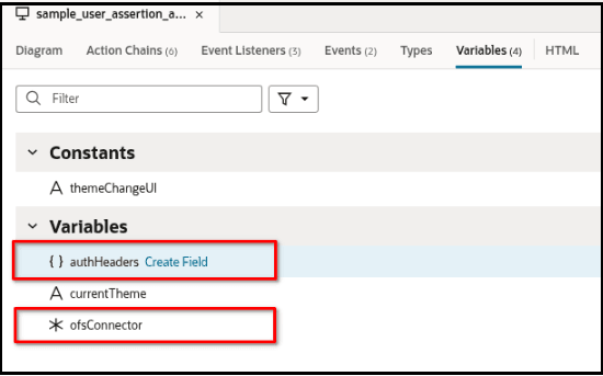 This screenshot shows sample variables
