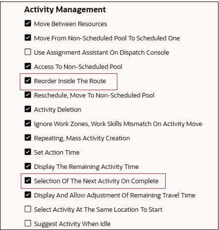 The screenshot shows the option that is required for enabling the next activity selection manually.