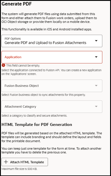 This screenshot shows the Generate PDF option for Fusion.