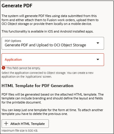 This screenshot shows the Generate PDF option for OCI.