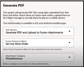This screenshot shows the Generate PDF option for Fusion.