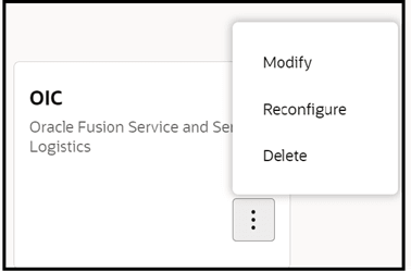 This screenshot shows the Properties menu options for a selected Oracle Integration application.