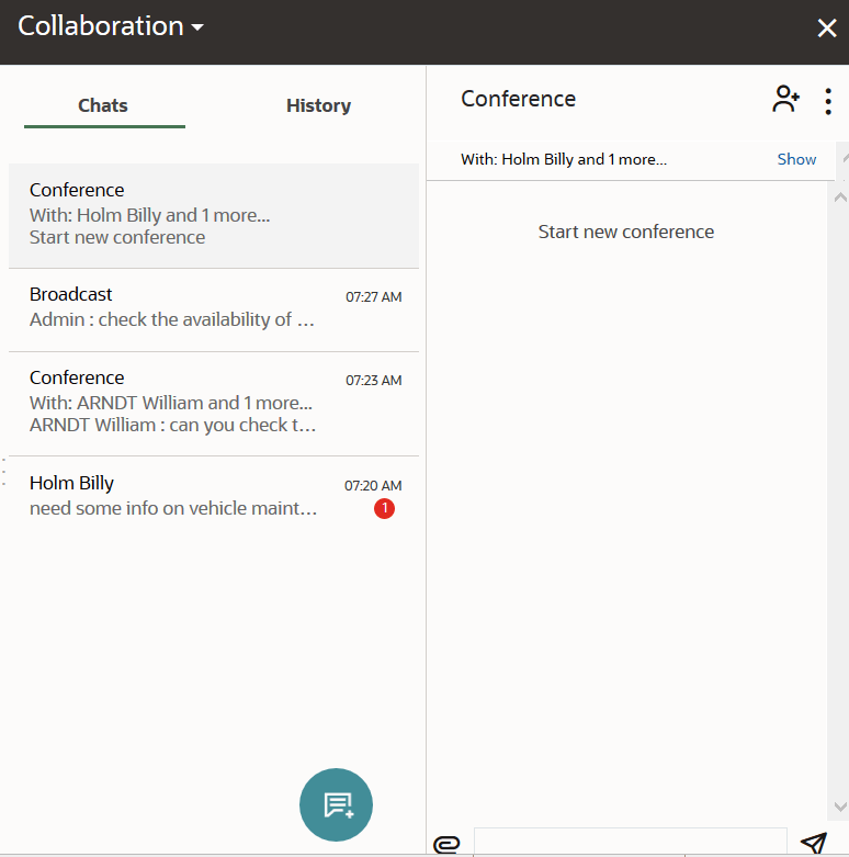 This image shows Collaboration window containing various types of chats.