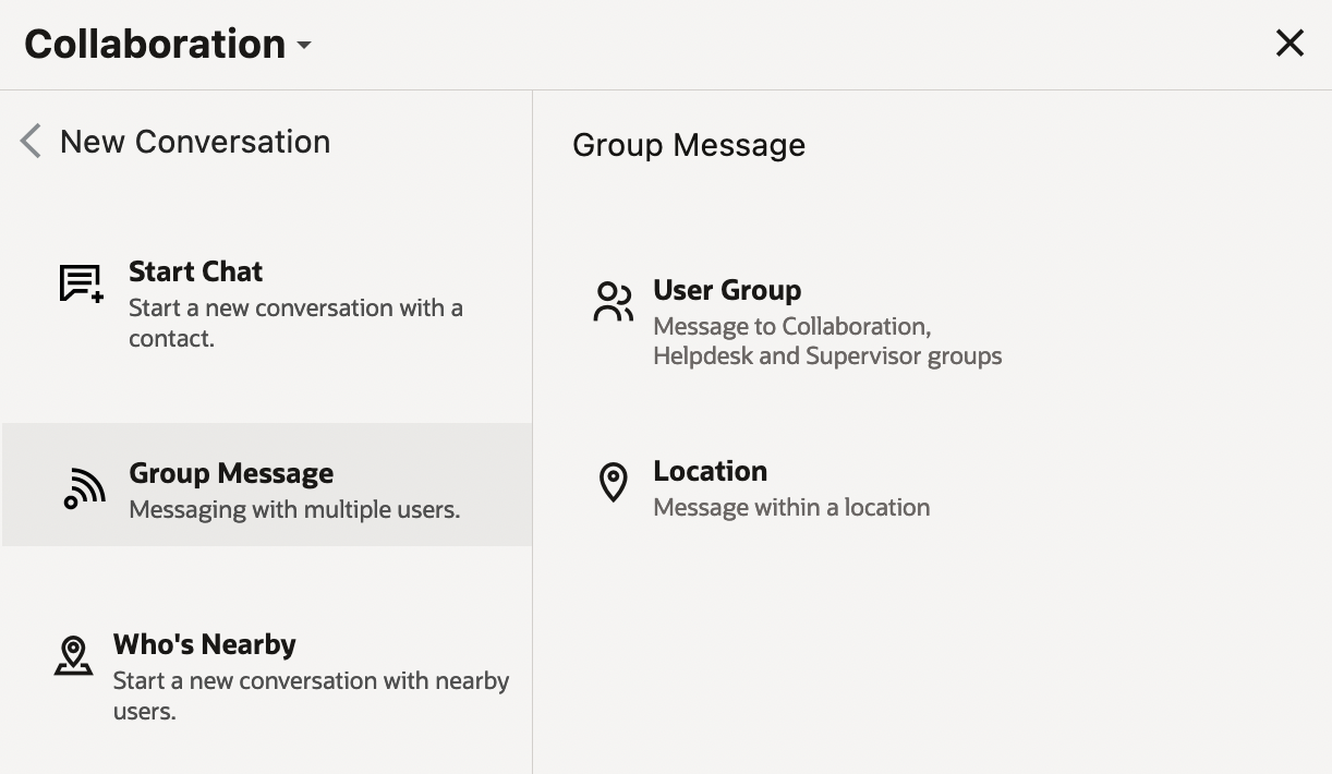 This image shows the group messaging options such as user group and location.