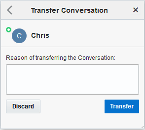 This image shows the Transfer Conversation window, where you can transfer a request to another helpdesk operator.