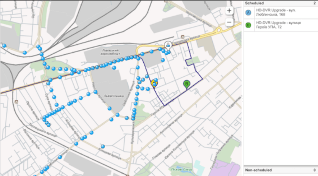 Image shows the change in status to indicate that the Mobile Worker is traveling to the activity (normal status).