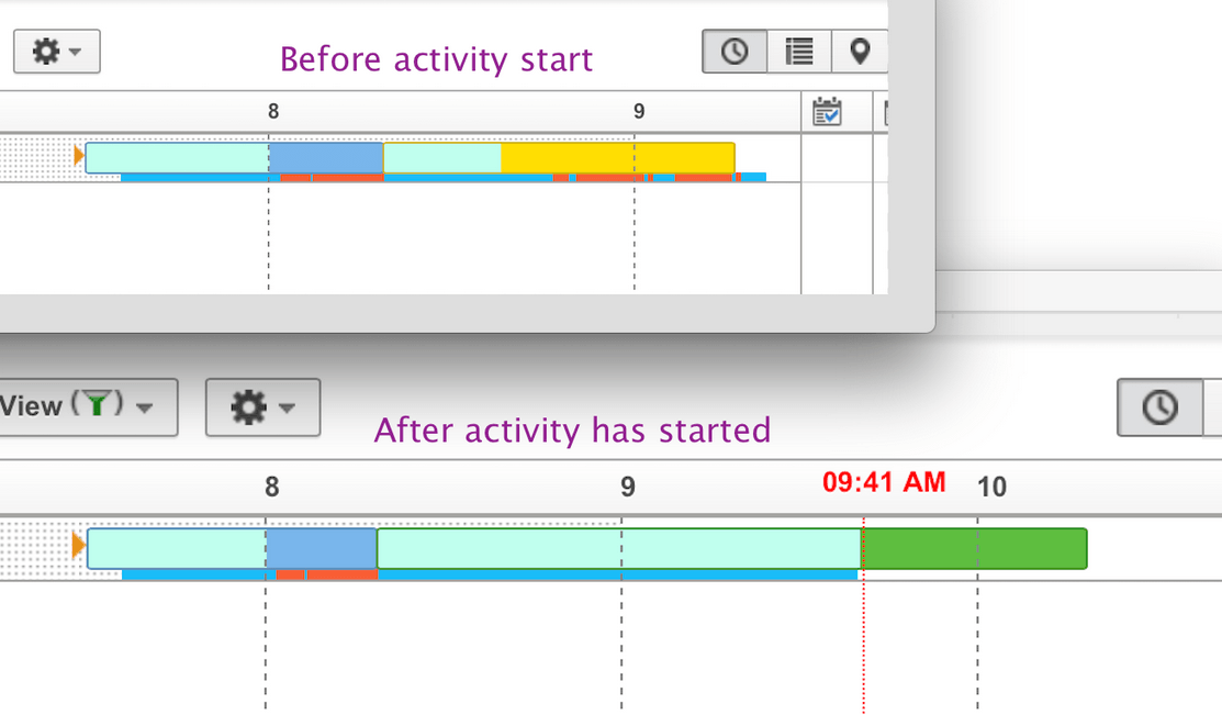 Image shows Time view before and after Mobile Worker started the activity