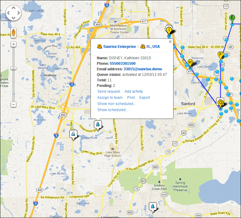 Image shows Map displaying nearby resources and the details of a selected nearby resource.