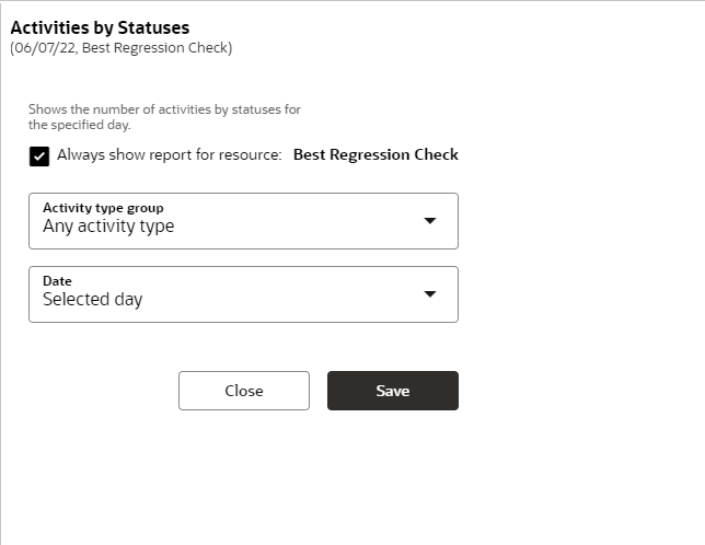 Image shows the Activities by statuses dialog box.