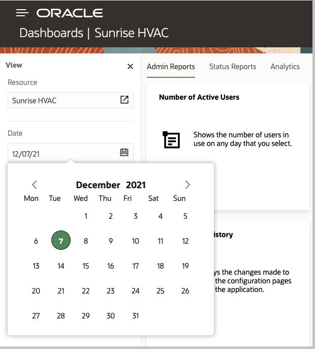 Image shows the date picker