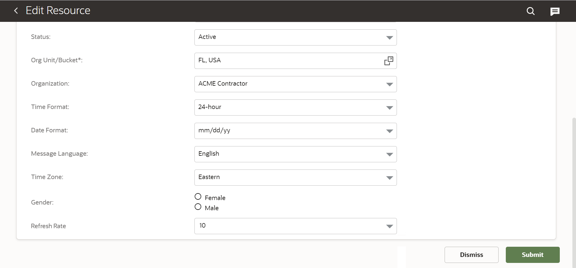 This screenshot shows the Edit Resource page with the Refresh Rate field.